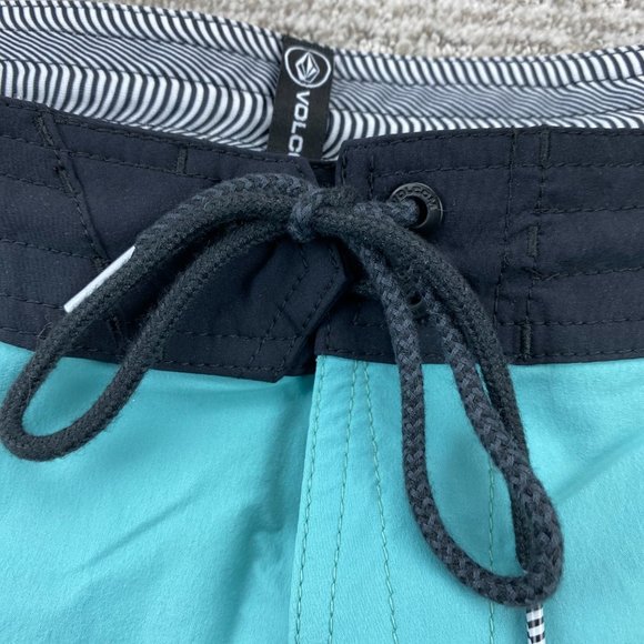 VOLCOM Swim Trunks Men 38 Teal Yellow Orange Bathing Suit Board Shorts Surfing - Picture 5 of 14